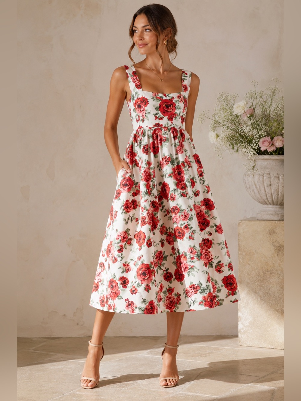 Anthropologie BHLDN Sachin & Babi Blaine Taffeta Square-Neck Midi Dress Sz 12